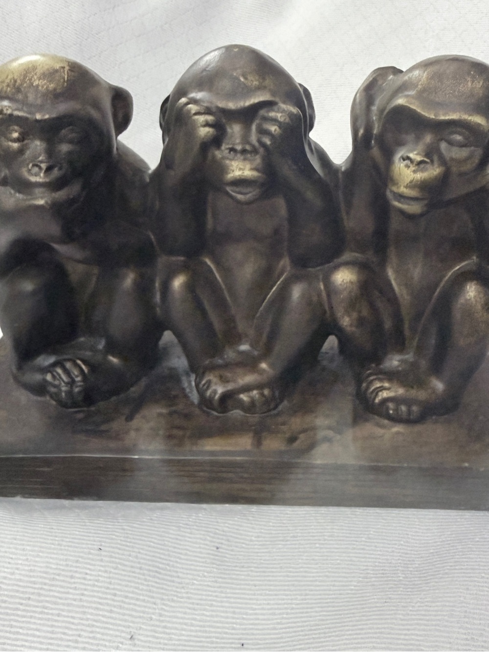 Vintage Faux Bronze Three Wise Monkeys Sculpture